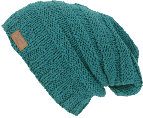 Cotton beanie, hand-knitted dread head hat, Nepal hat - petrol