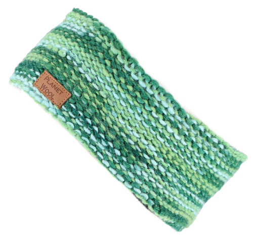 Woll-Strick-Stirnband aus Nepal mit Streifenmuster - grün - 9 cm