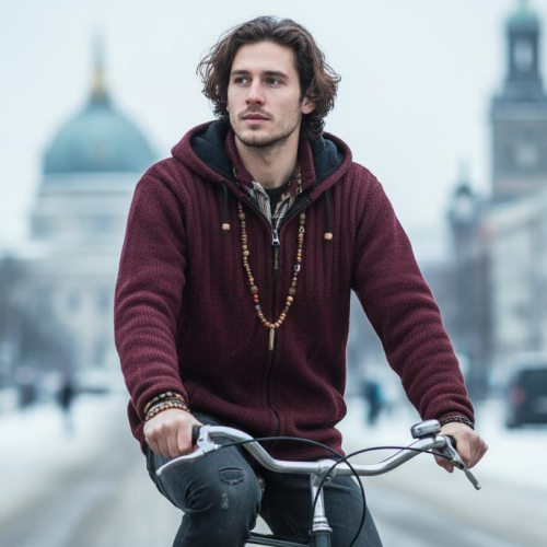 Unisex Strickjacke, Wolljacke, Nepaljacke burgundy - Modell 27