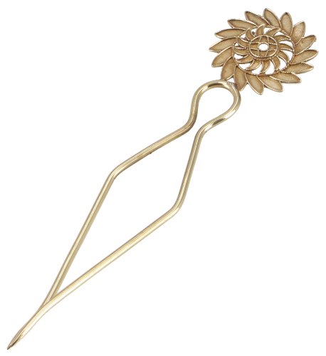 Goa hair pin, brass hair stick, hippie hair clip, boho hair fork - sun/gold - 15 cm