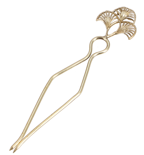 Goa hair pin, brass hair stick, hippie hair clip, boho hair fork - ginkgo/gold - 14 cm