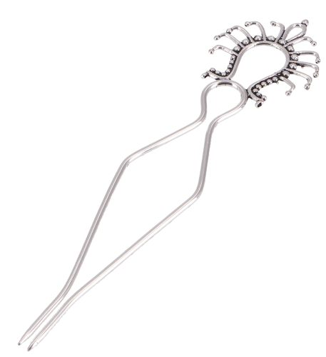 Goa hair pin, brass hair stick, hippie hair clip, boho hair fork - tribal/silver - 15 cm