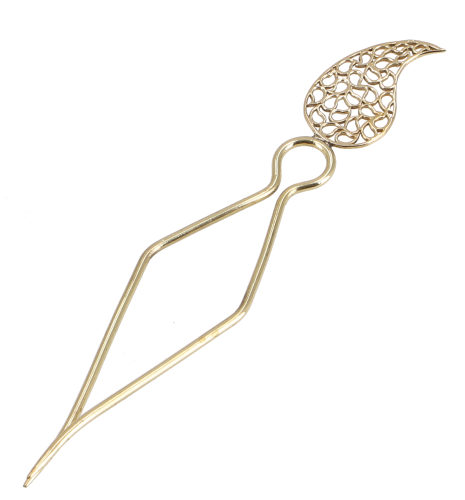 Goa hair pin, brass hair stick, hippie hair clip, boho hair fork - leaf/gold - 15 cm