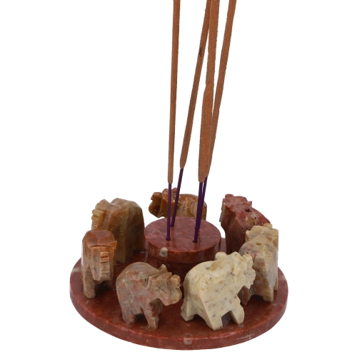 Soapstone incense holder - Elephant circle 1 - 3x10x10 cm  10 cm