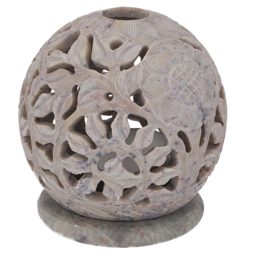 Indisches Duft Potpourri Behälter aus Speckstein, Teelicht - Kugel Blüten