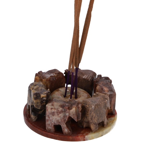 Speckstein R�ucherst�bchenhalter - Elefanten Kreis 3 - 3x7,5x7,5 cm  �7,5 cm
