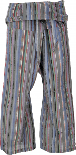 Thai fisherman pants striped woven fine cotton, wrap pants, yoga pants - light blue/colorful