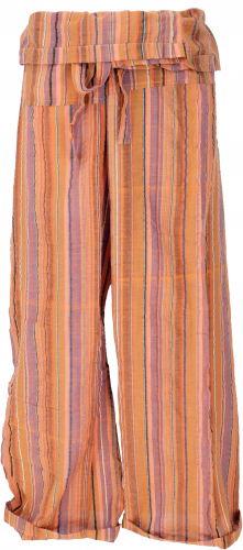 Thai fisherman pants in striped woven fine cotton, wrap pants, yoga pants - orange/multicolored