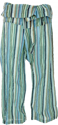 Thai fisherman pants made of striped woven, fine cotton, wrap pants, yoga pants - turquoise/colorful