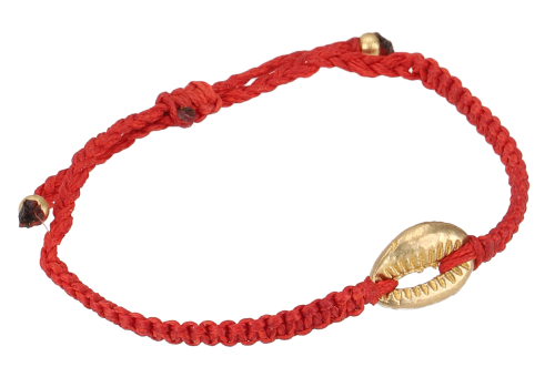 Bead bracelet, macram bracelet cowrie shell - red