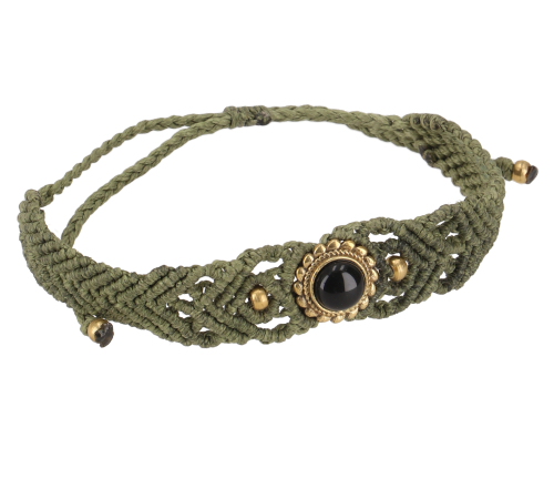 Bead bracelet, macram bracelet, ankle bracelet, foot jewelry - onyx/olive