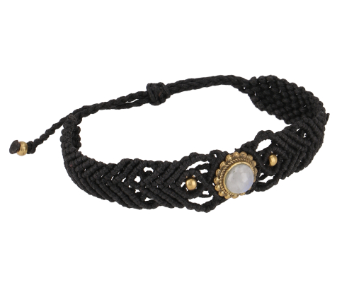 Bead bracelet, macram bracelet, ankle bracelet, foot jewelry - moonstone/black