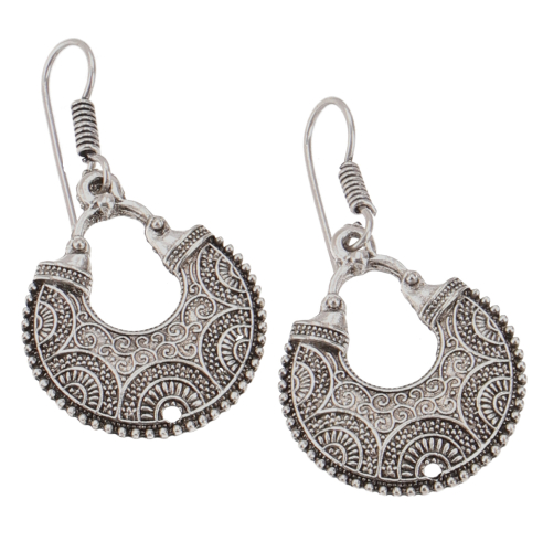 Tribal earrings made of brass, ethnic earrings, goa jewelry, brass hoop earrings - silver - 4,5x2,5x0,1 cm  2,5 cm