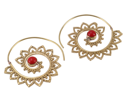 Tribal earrings made of brass, ethnic earrings, goa jewelry, brass spiral - Model 11/gold 4 cm