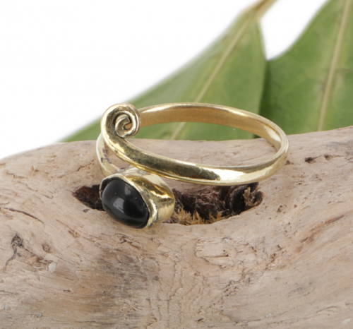 Brass toe ring, Goa foot jewelry, Indian toe ring - gold/onyx 1,5 cm