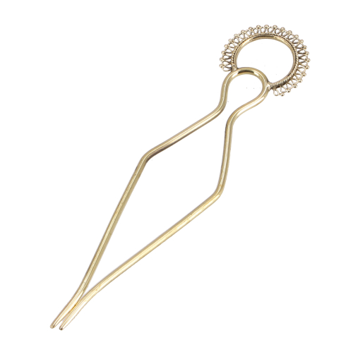 Goa hair pin, brass hair stick, hippie hair clip, boho hair fork - crown/gold - 13 cm