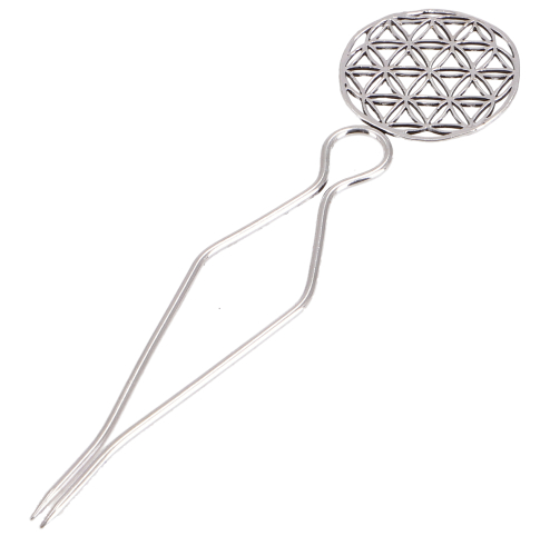 Goa hair pin, brass hair stick, hippie hair clip, boho hair fork - flower of life/silver - 15,5 cm
