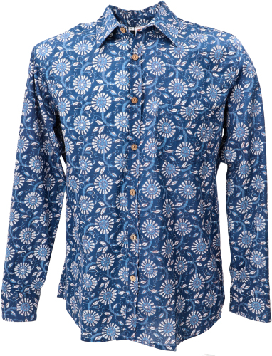 Printed shirt, casual shirt, cotton shirt - blue