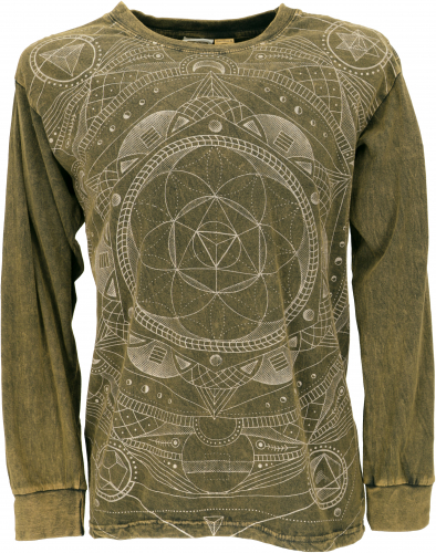 Langarmshirt Mandala, stonewash Goa Shirt - olivgrn