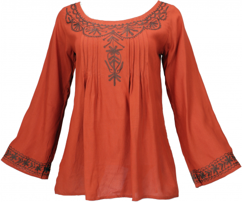 Embroidered elf blouse, boho women`s blouse - rust orange