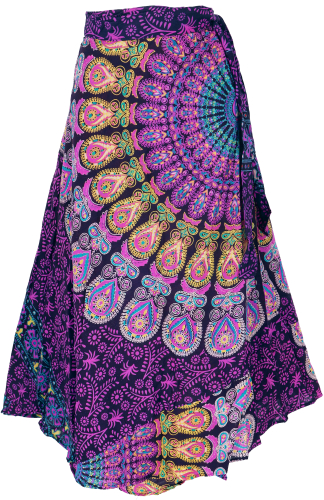Long boho wrap skirt, ethnic flamenco skirt with mandala motif - purple
