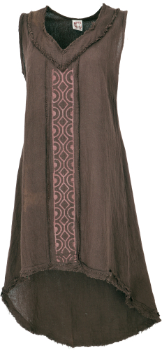 Natural tunic dress, maxi dress, boho summer dress with handmade tribal print - brown
