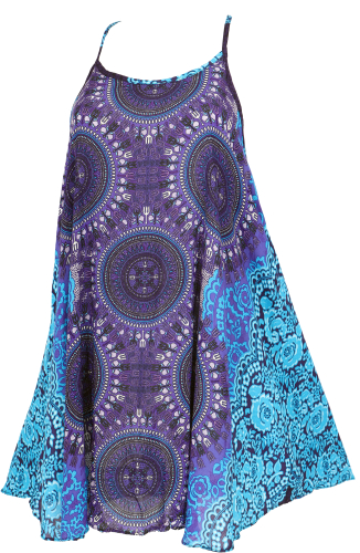 Boho Mandala Mini Dress, Strappy Dress, Beach Dress, Tank Top - Lilac/Blue