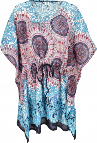 Poncho, mandala tunic, boho kaftan, short sleeve beach tunic for strong women - blue/lilac
