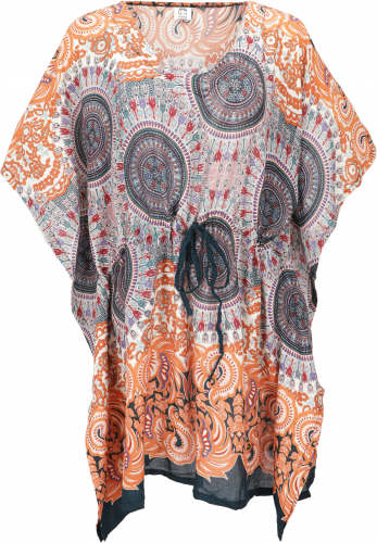 Poncho, mandala tunic, boho kaftan, short sleeve beach tunic for strong women - orange