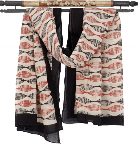 Lightweight pareo, sarong, hand-printed cotton scarf - red combination 14 - 160x100 cm