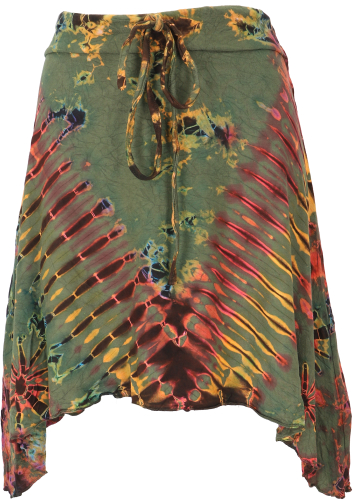 Batik hippie mini skirt, boho summer skirt, pointed skirt, bandeau top - olive