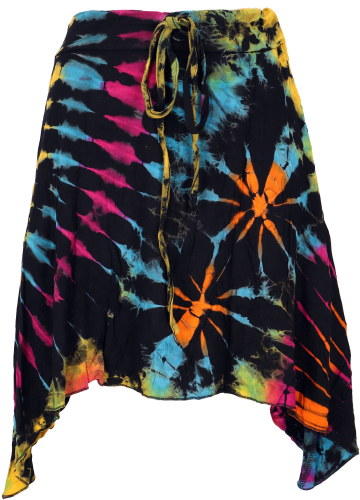 Batik hippie mini skirt, boho summer skirt, pointed skirt, bandeau top - black