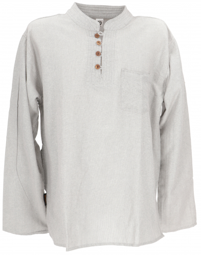 Nepal ethno yoga shirt with coconut buttons, kurta shirt, casual shirt with stand-up collar - gray
