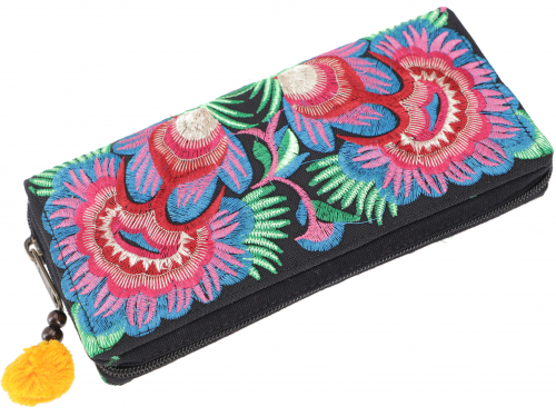 Embroidered ethnic wallet Chiang Mai - black - 10x20x3 cm 