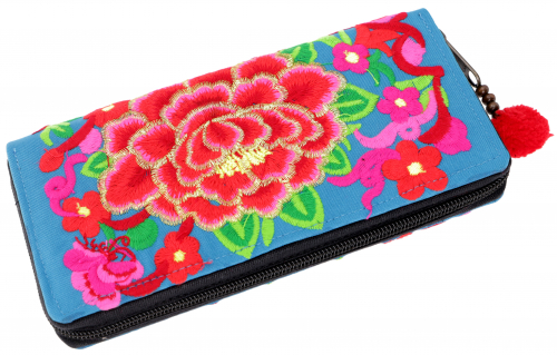 Embroidered ethnic wallet Chiang Mai - blue - 10x20x3 cm 