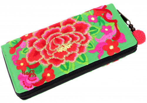 Embroidered ethnic wallet Chiang Mai - green - 10x20x3 cm 