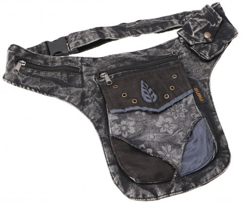 Goa belt bag, fanny pack, patchwork sidebag - black/gray - 30x20x5 cm 
