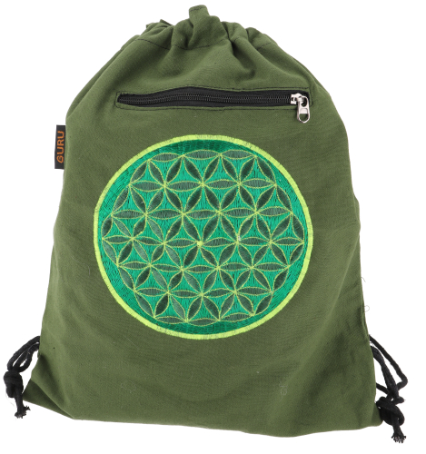 Embroidered gym bag, backpack, sports bag, leisure bag, goa bag, hippie bag - green - 45x35x15 cm 