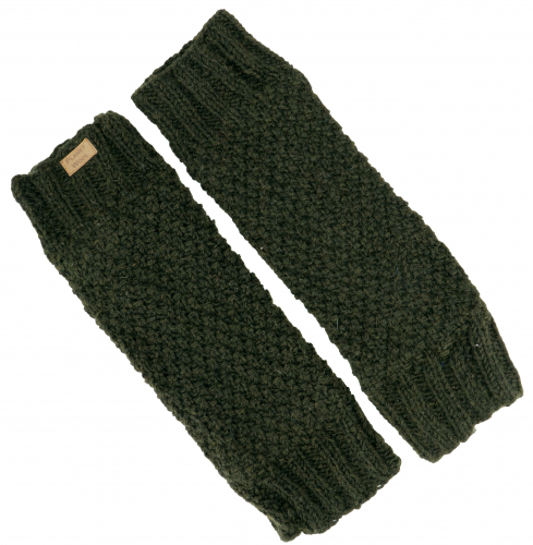 Wool leg warmers with pearl pattern, knitted leg warmers from Nepal, leg warmers - olive green - 37x12 cm
