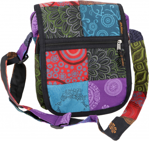 Ethno shoulder bag, patchwork Nepalese bag - black/colorful - 25x20x10 cm 