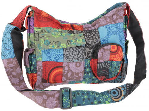 Ethno shoulder bag, large patchwork Nepalese bag - colorful - 23x30x9 cm 