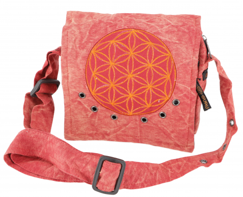 Ethno shoulder bag, Nepalese stonewash `Mandala` - rust orange - 20x20x7 cm 