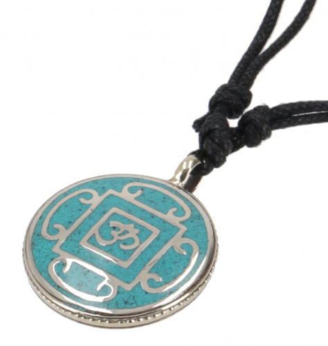 Tibetkette, Nepalschmuck, Amulett mit Spirale, Buddhister Schmuck, Yogaschmuck - Spirale/Trkis  2,5 cm