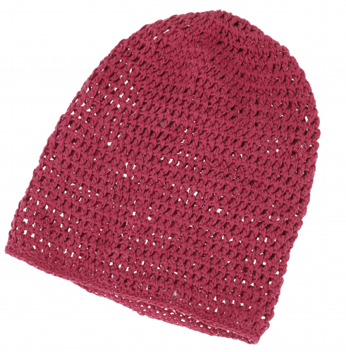 Beanie, Baumwoll-H�kelm�tze - himbeerrot
