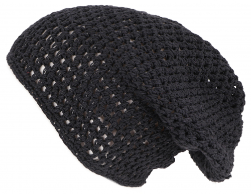 Beanie, cotton crochet hat - black