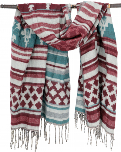 Soft pashmina scarf/stole, shoulder scarf - Maya pattern petrol/brown - 200x100 cm