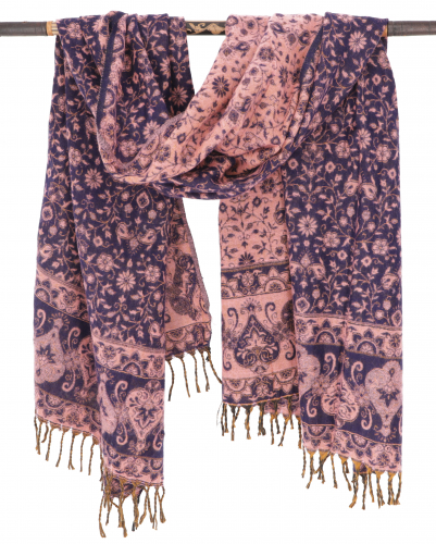 Soft pashmina scarf/stole - Maya pattern blue/pink - 200x100 cm