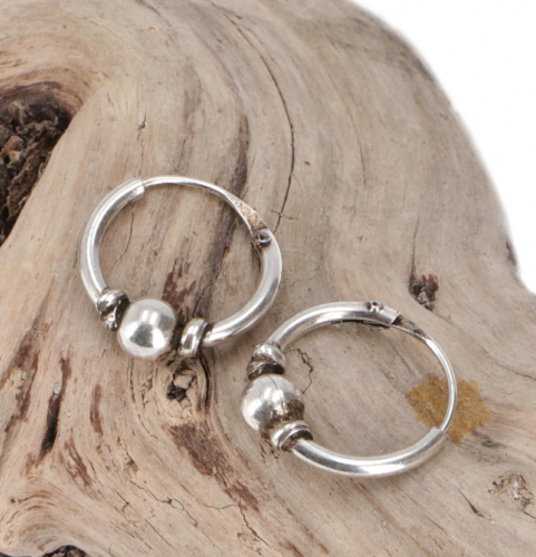 Ethno earrings, boho silver hoop earrings, hoop earrings - 1 cm