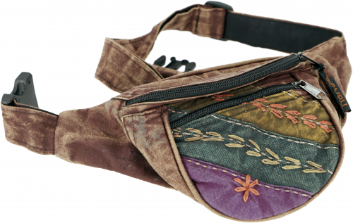 Embroidered ethno sidebag, Nepal fanny pack - brown - 15x20x8 cm 