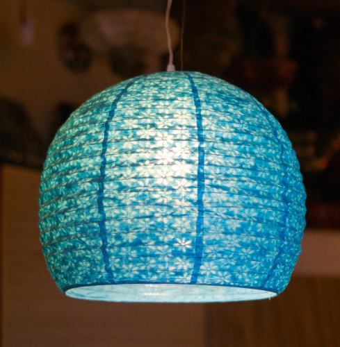 Half-round Lokta paper lampshade, boho hanging lamp Coronada -  40 cm turquoise